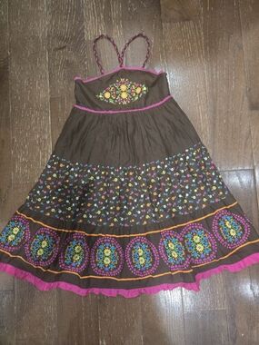 The Children's Place Brown Floral Sundress, Hot Pink Accents, Braided Straps, 10